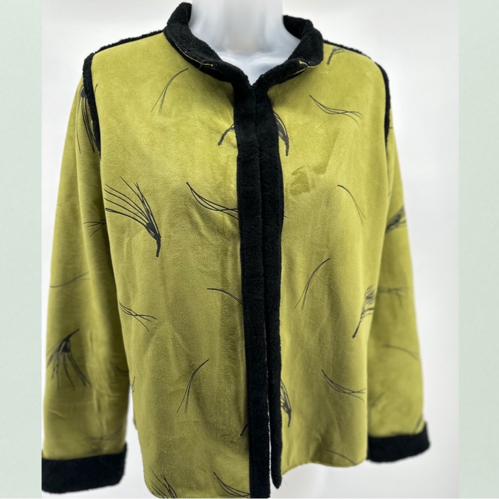 Robert Kitchens Faux Suede Jacket with Natural Print in Green and Black - Small
